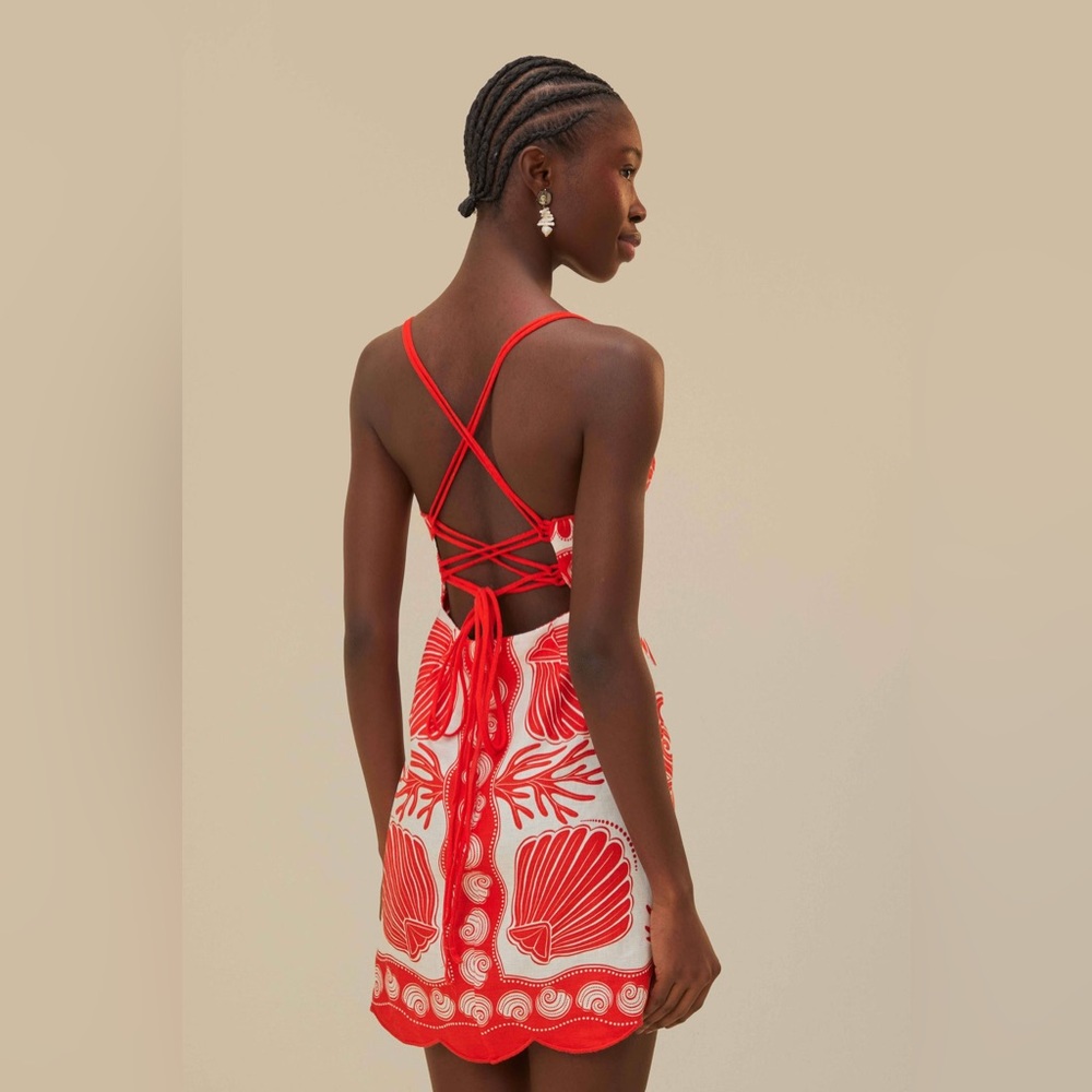 Farm Rio White Ainika Shell Euroflax™ Premium Linen Mini Dress - Picture 4 of 11